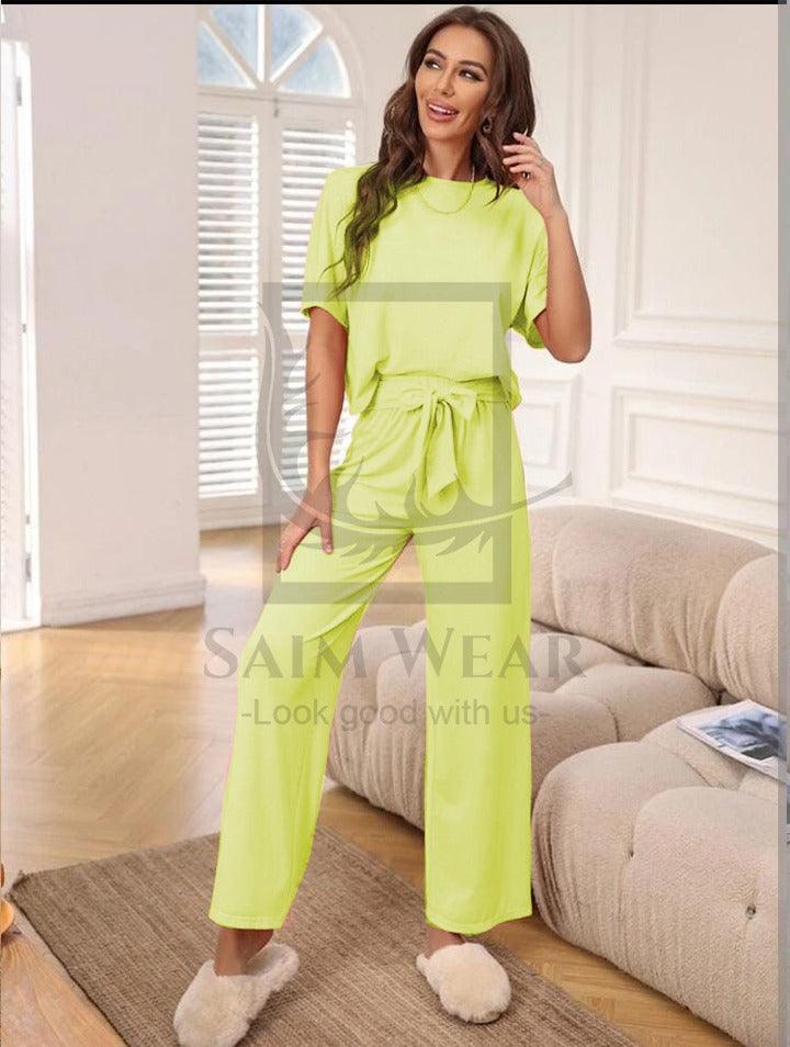 Loose Pattern Plazzo Lounge Round Neck Half Sleeves SW-0022 - saimwear