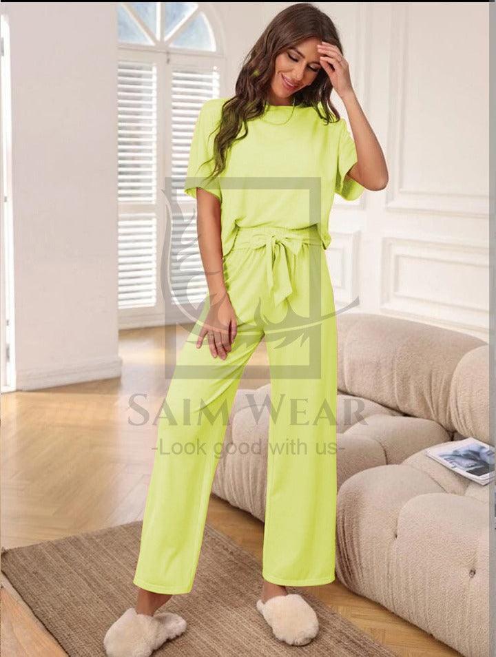 Loose Pattern Plazzo Lounge Round Neck Half Sleeves SW-0022 - saimwear