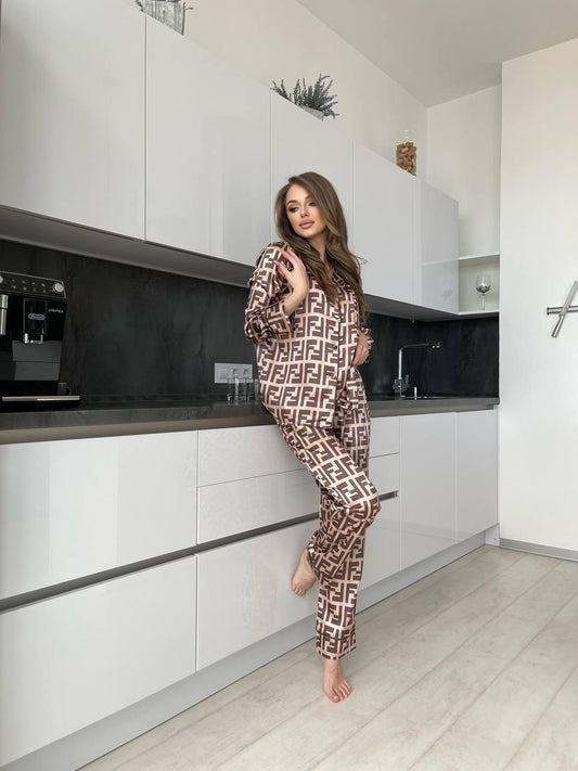 D 3 | Luxury Printed Silk Pajama Set For Women | SAIMWEAR