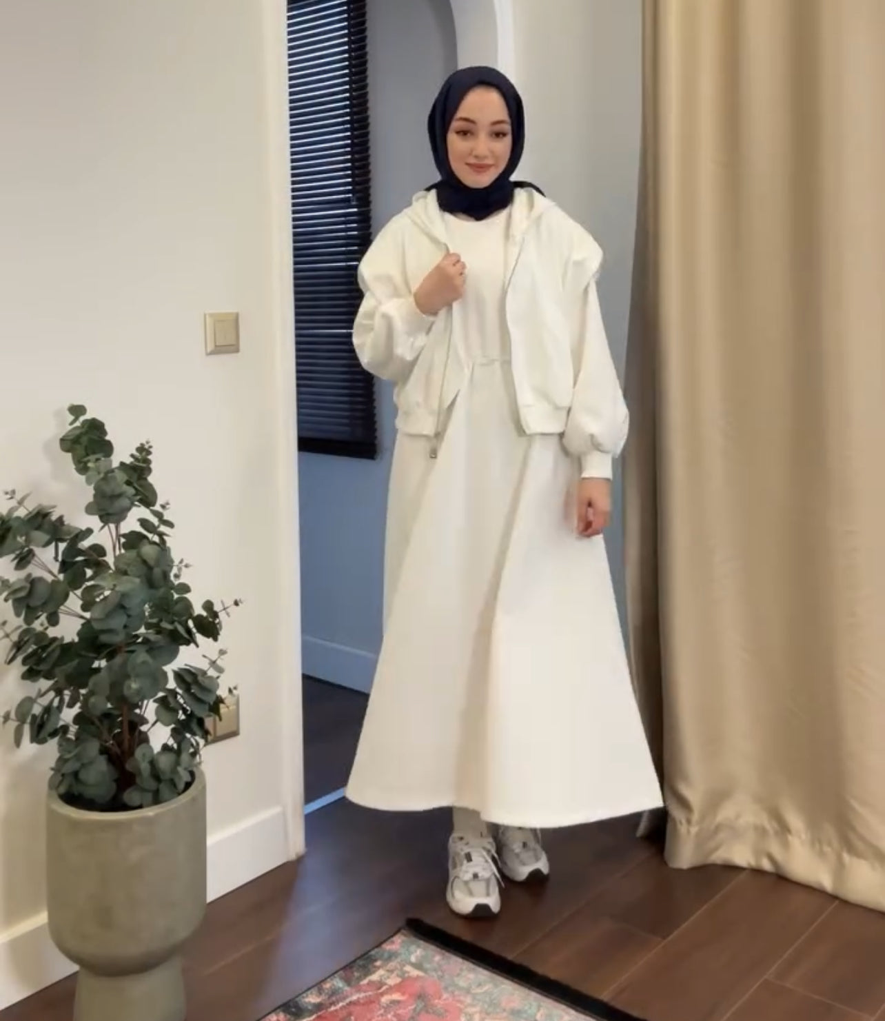 CH 508 Saimwear 2 Pcs Winter Outfit Long Frock With Upper Fleece Hoodie