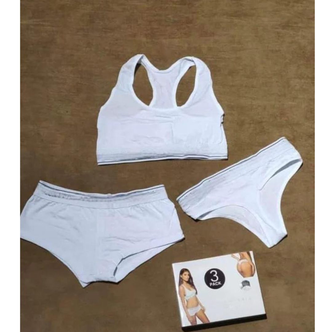 CH # 357 FlexiFit Lycra Jersey Bralette, Boxer, And Thong Set - Pack Of 3 - saimwear