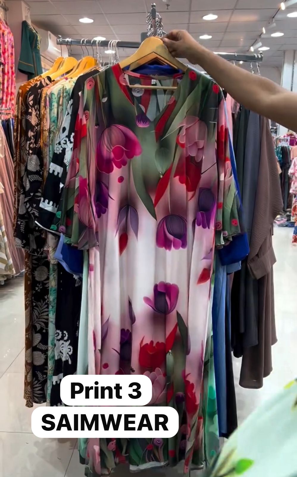 CH 573 Tulip Bloom Printed Kaftan – Soft Crepe Long Dress | Saimwear