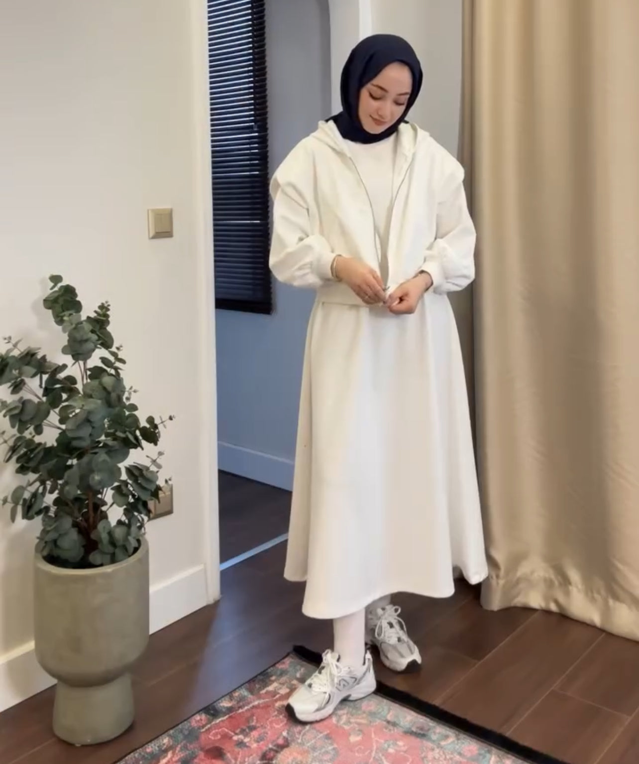 CH 508 Saimwear 2 Pcs Winter Outfit Long Frock With Upper Fleece Hoodie