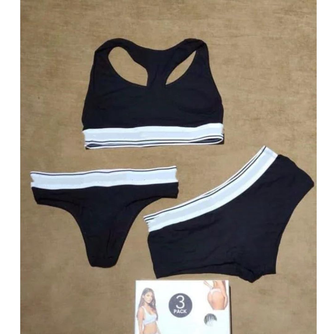 CH # 357 FlexiFit Lycra Jersey Bralette, Boxer, And Thong Set - Pack Of 3 - saimwear