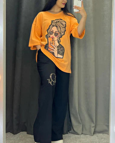 CH # 436 Printed Drop-Shoulder Tee Trousers