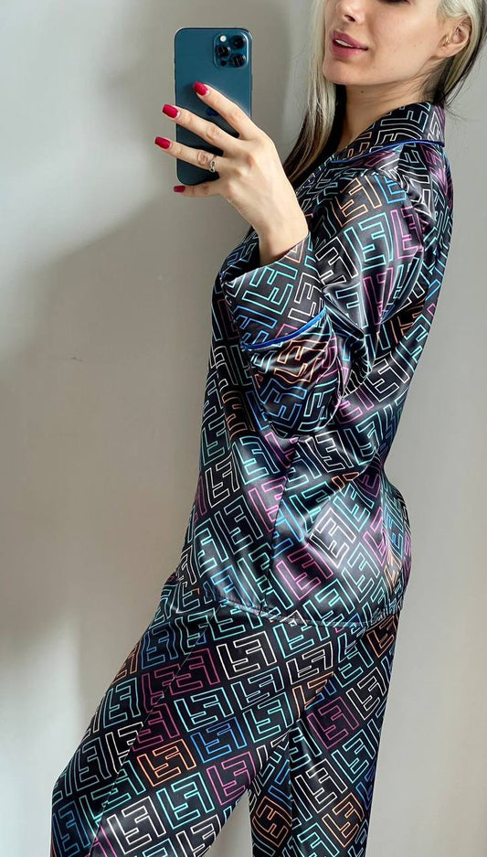 D 4 | Luxury Printed Silk Pajama Set For Women | SAIMWEAR