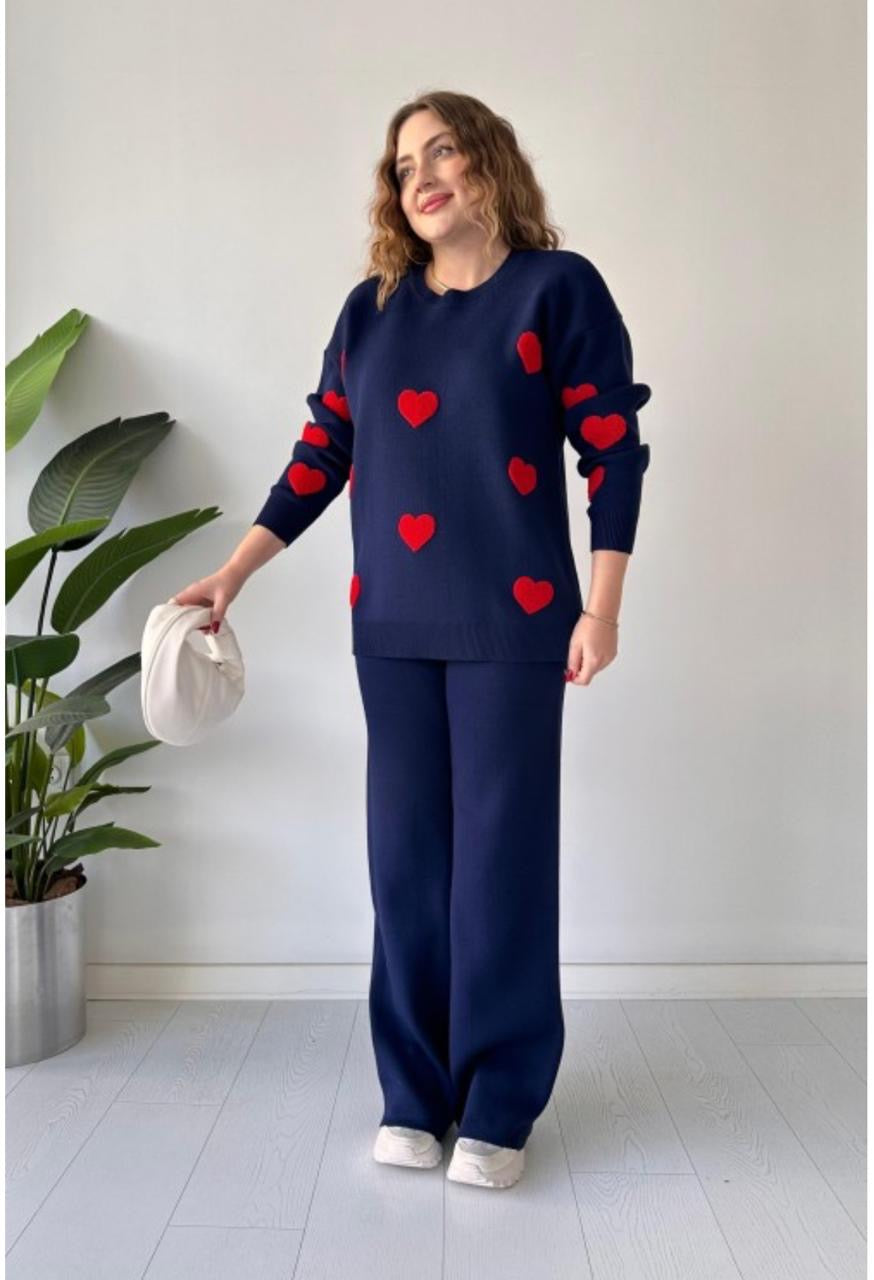 Ch # 471 Saimwear Heart printed winter fleece co ord Set