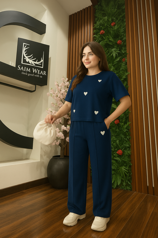 CH 556 Straight Trouser With Heart Printed Top - Saimwear