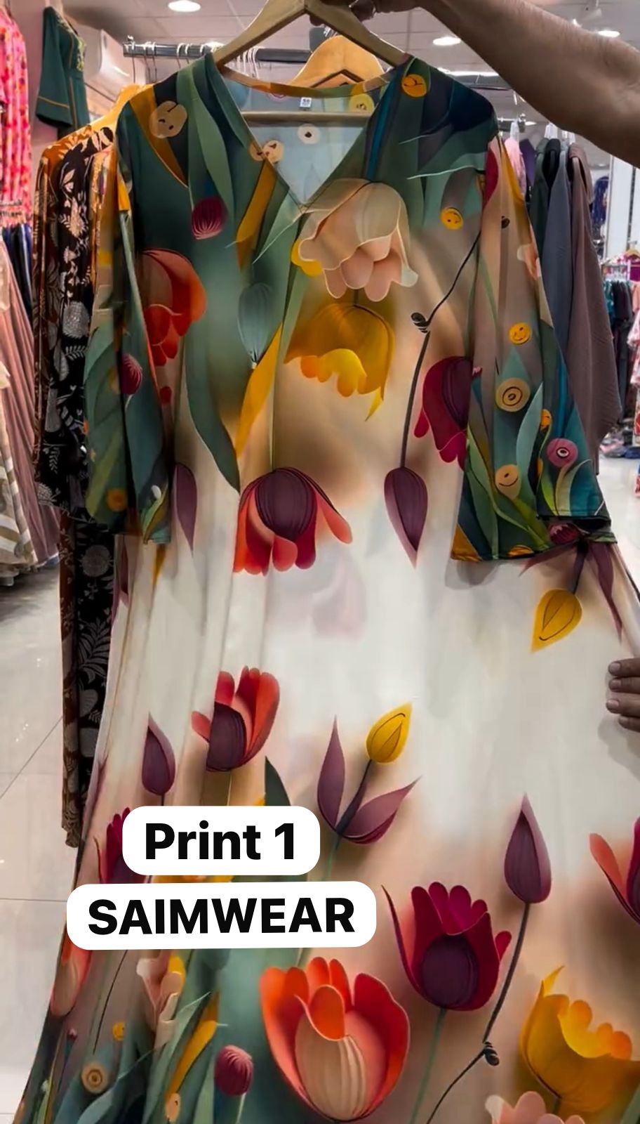 CH 573 Tulip Bloom Printed Kaftan – Soft Crepe Long Dress | Saimwear
