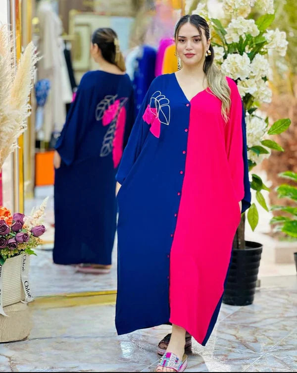 CH # 423 Saimwear's Embroidery Style V Neck Long Dress