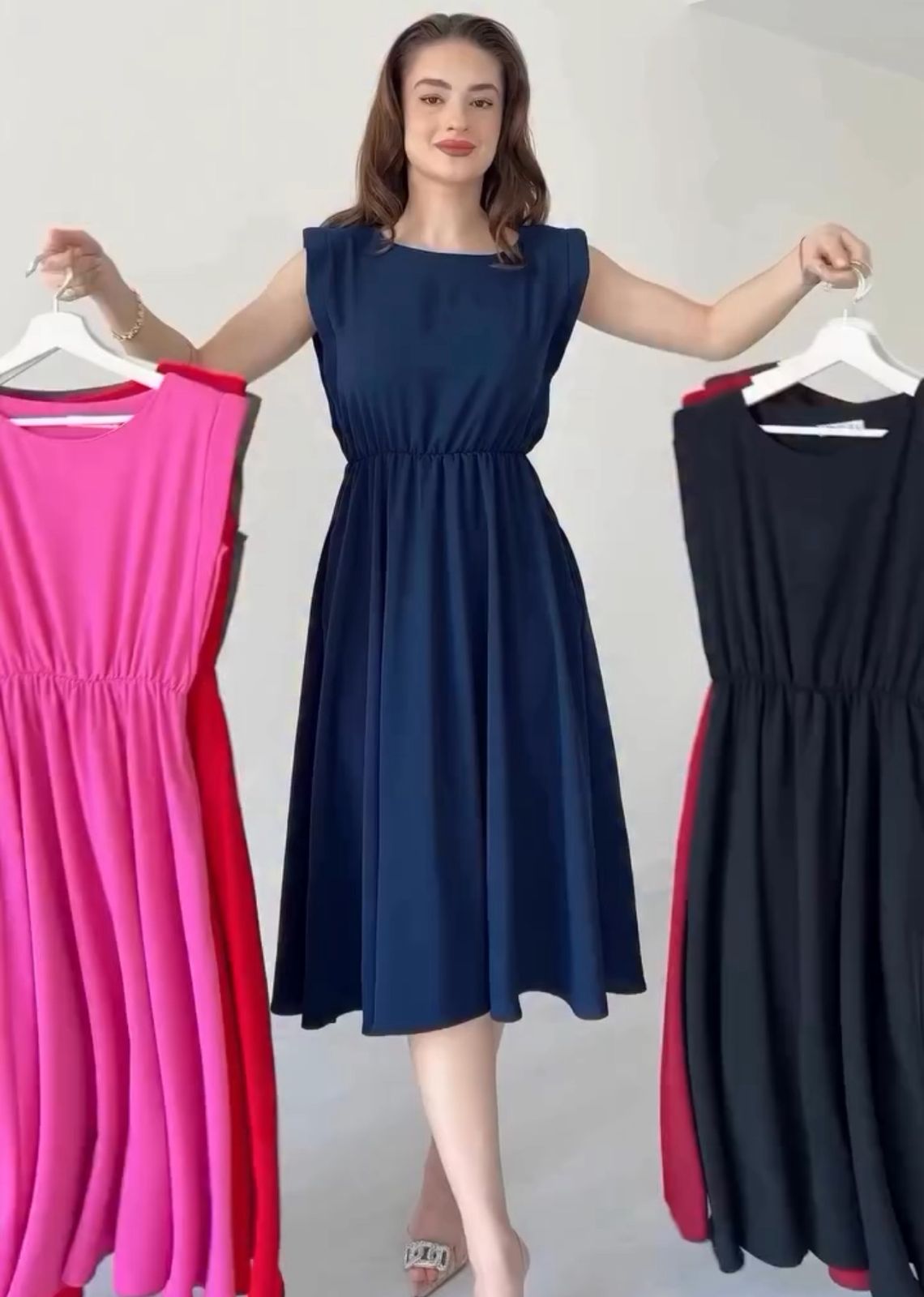 CH 566 Sleeveless Flared Midi Dress | Saimwear