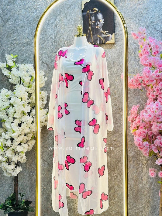 CH 572 - 2 Piece Butterfly Printed Long Gown Dress - Saimwear