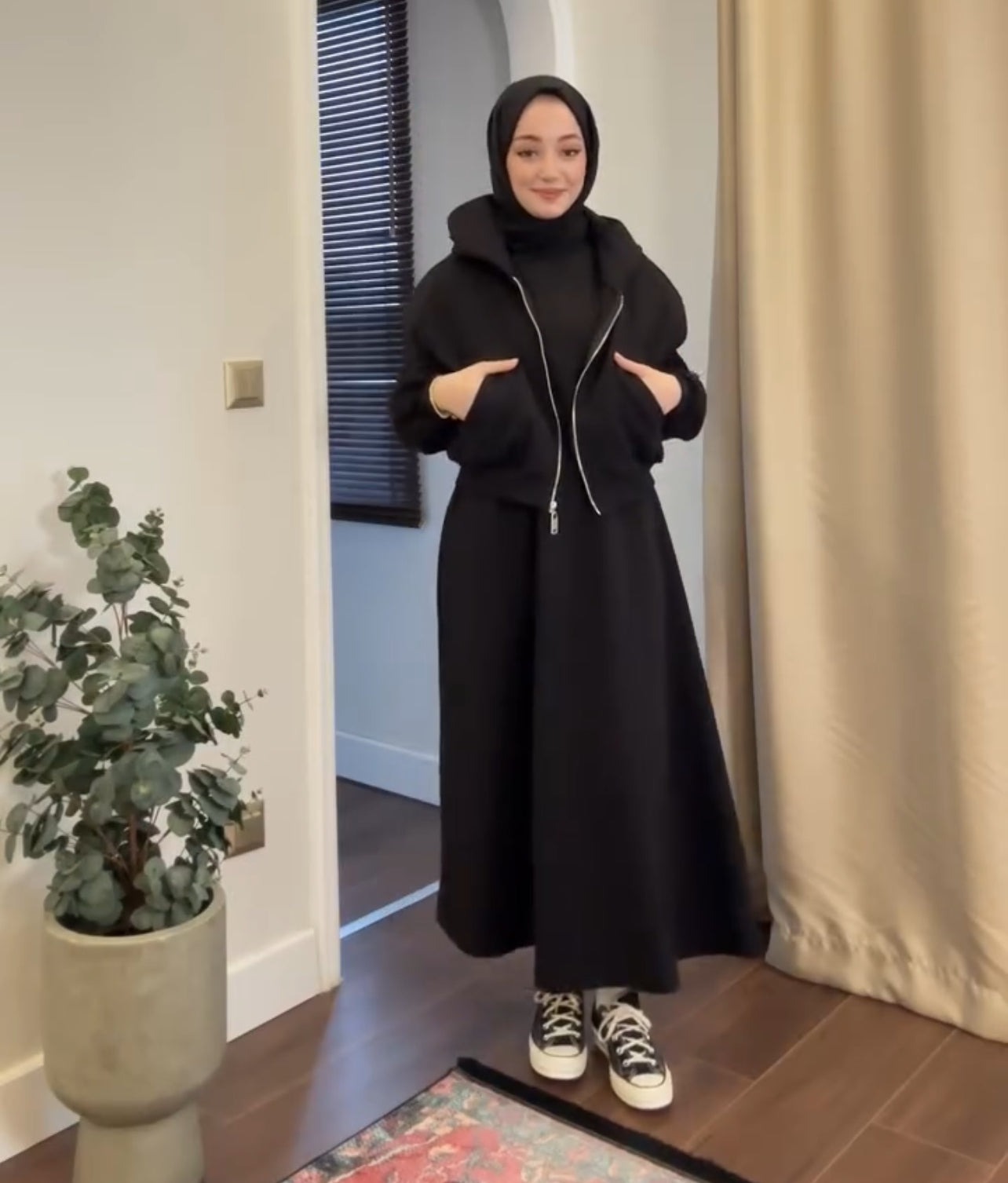 CH 508 Saimwear 2 Pcs Winter Outfit Long Frock With Upper Fleece Hoodie