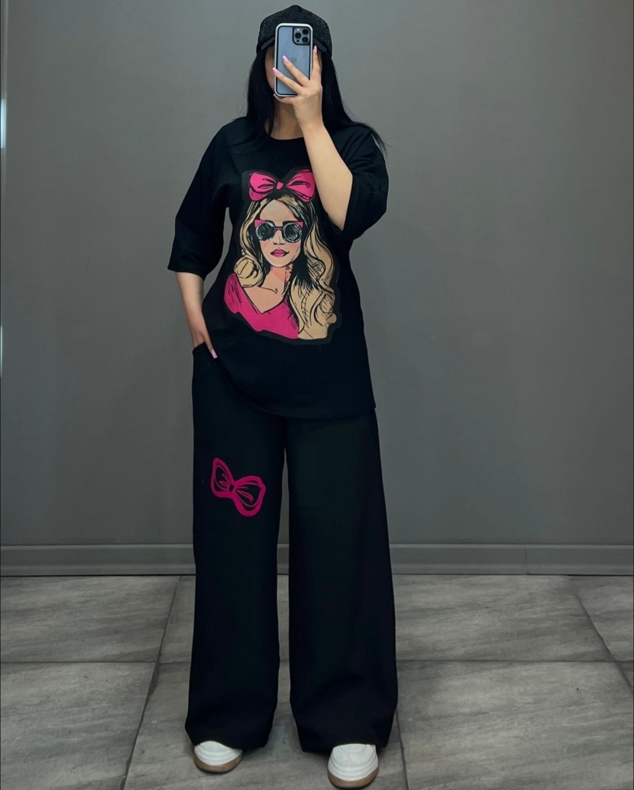 CH # 436 Printed Drop-Shoulder Tee Trousers (Black Print 8)