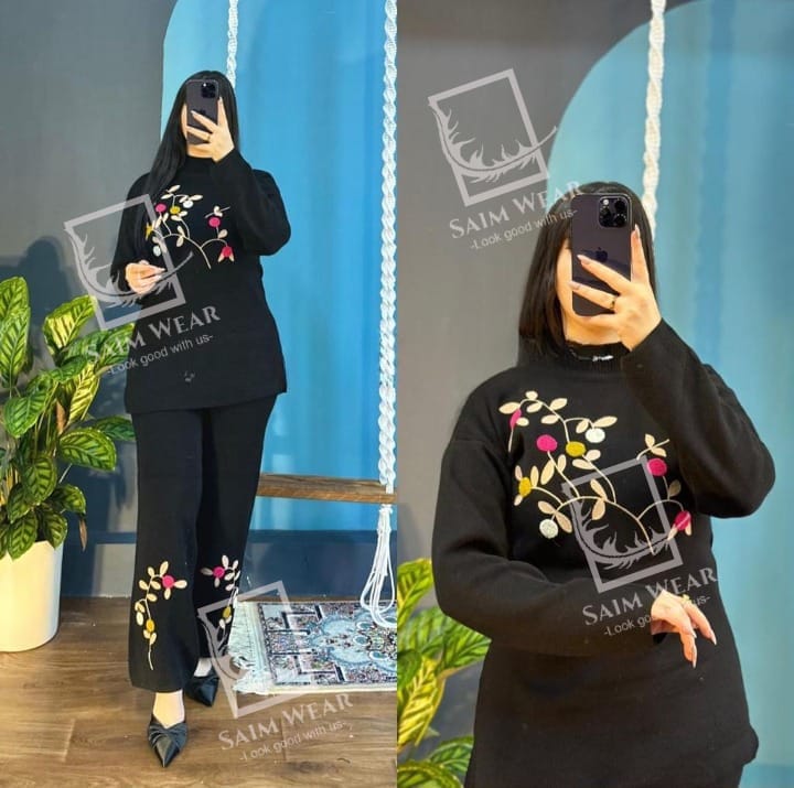 Saimwear 2 Pcs Embroidery Fleece Co ord Set CH 382