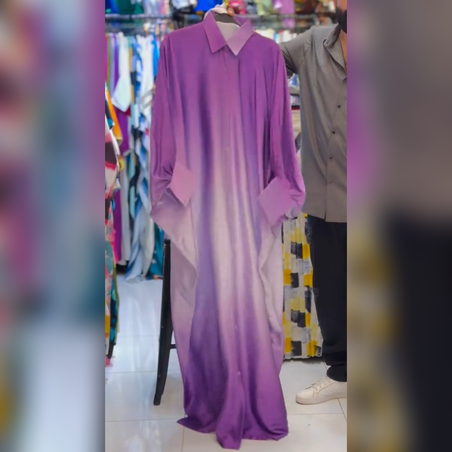 CH 532 Collar Shaded Style Silk Kaftaan Dress - Saimwear