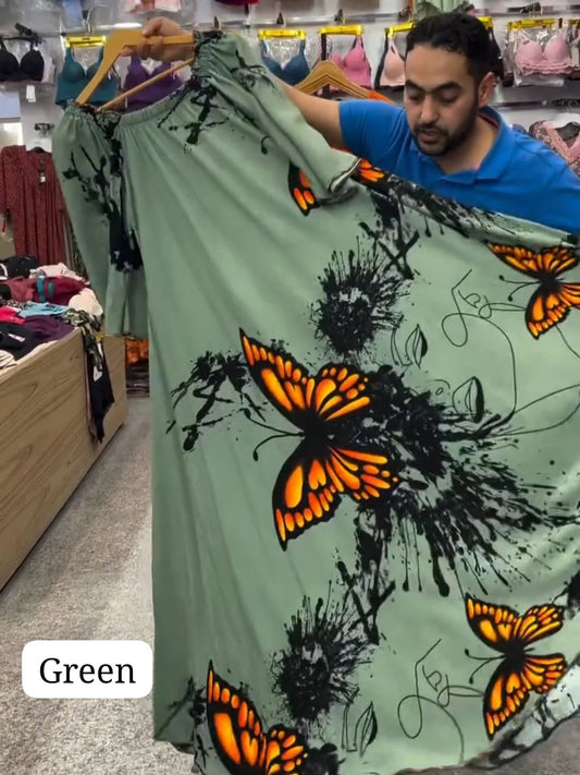 CH 554 Butterfly Printed A-Line Long Frock - Saimwear