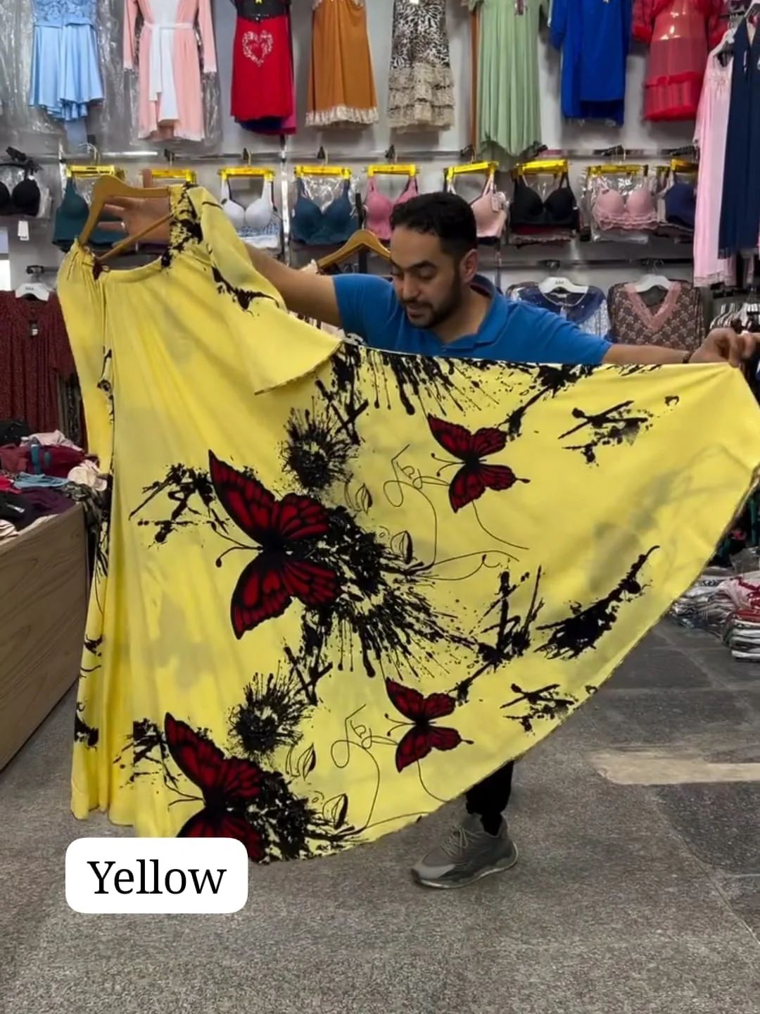 CH 554 Butterfly Printed A-Line Long Frock - Saimwear