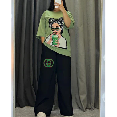 CH # 436 Printed Drop-Shoulder Tee Trousers