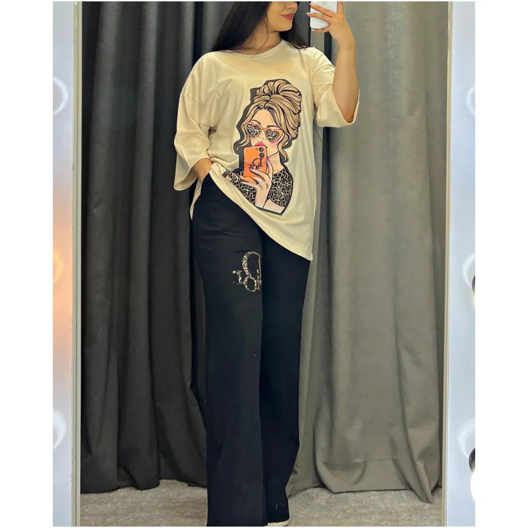 CH # 436 Printed Drop-Shoulder Tee Trousers