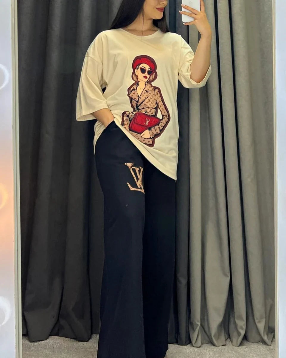 CH # 436 Printed Drop-Shoulder Tee Trousers