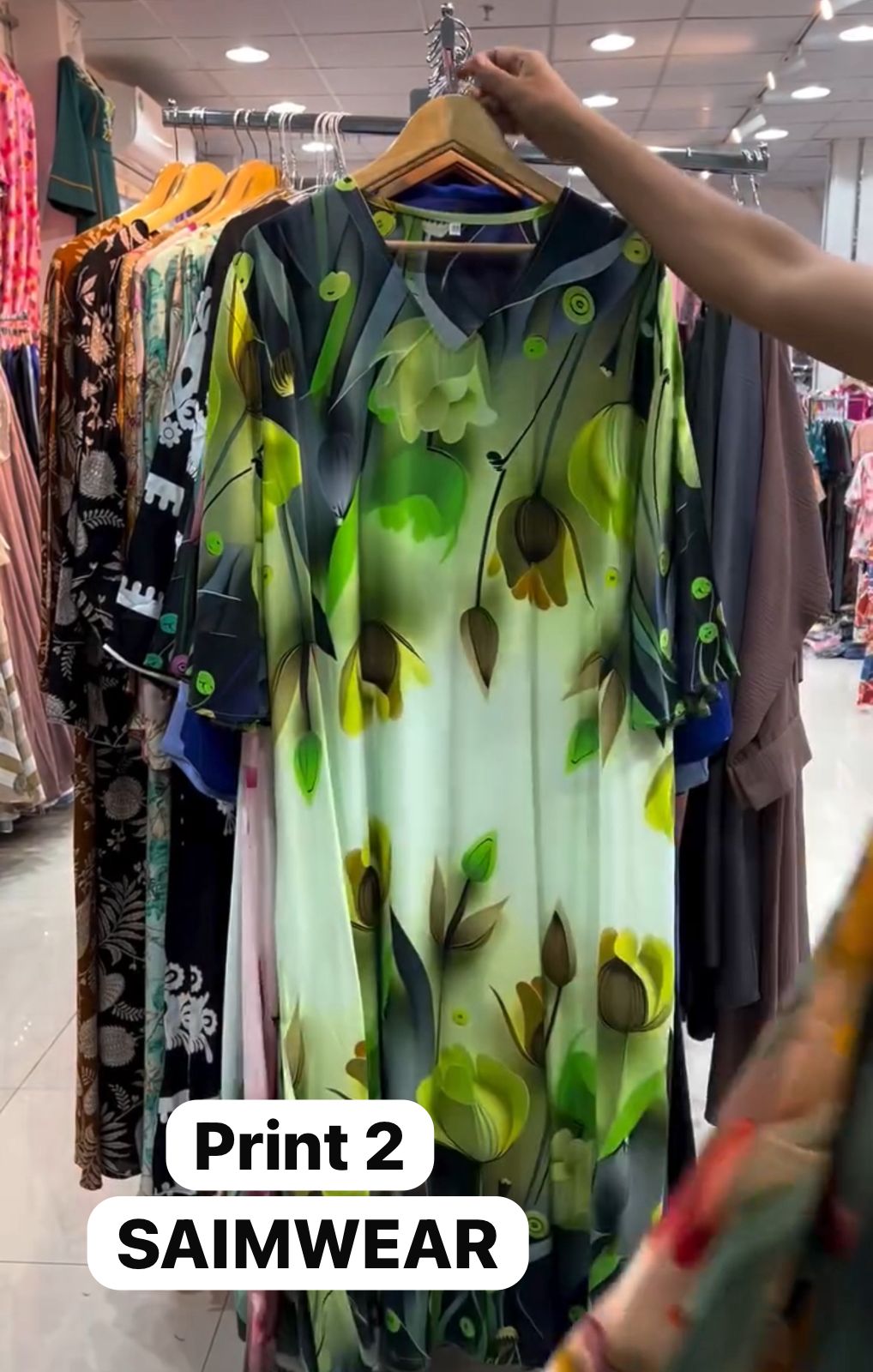 CH 573 Tulip Bloom Printed Kaftan – Soft Crepe Long Dress | Saimwear